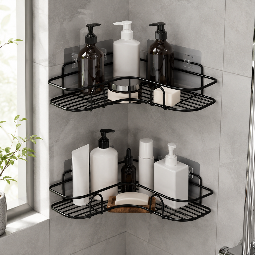No-Drill Bathroom Corner Shelf