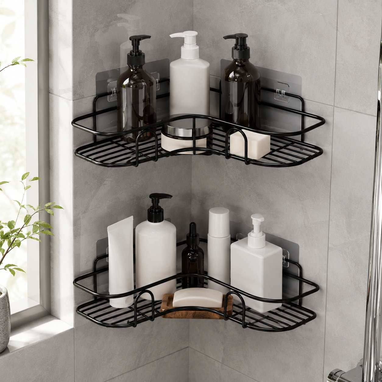 No-Drill Bathroom Corner Shelf
