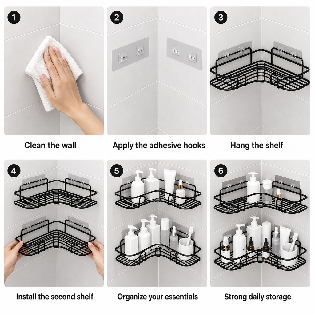 No-Drill Bathroom Corner Shelf