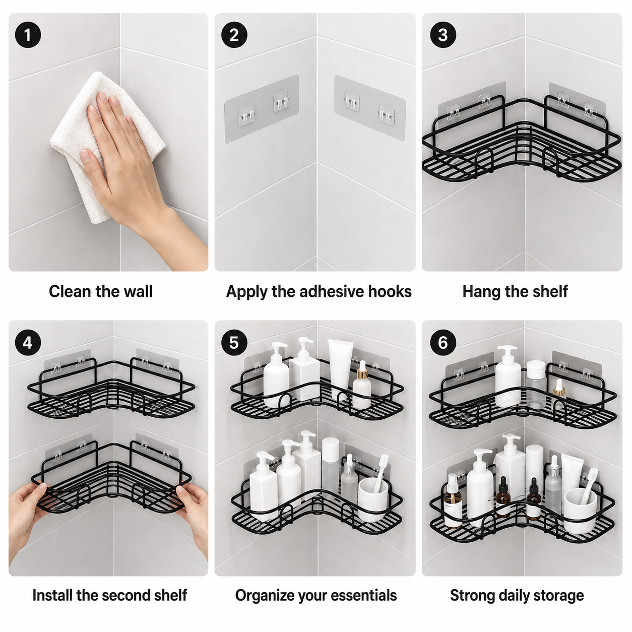 No-Drill Bathroom Corner Shelf