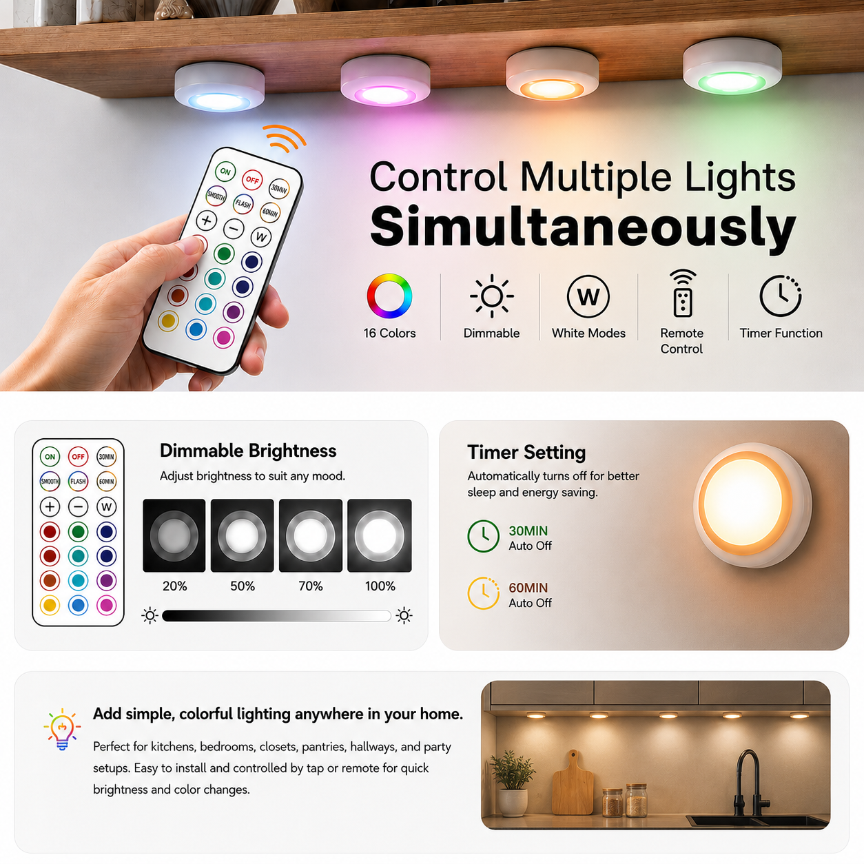 Wireless RGB Under Cabinet Lights – Remote Controlled