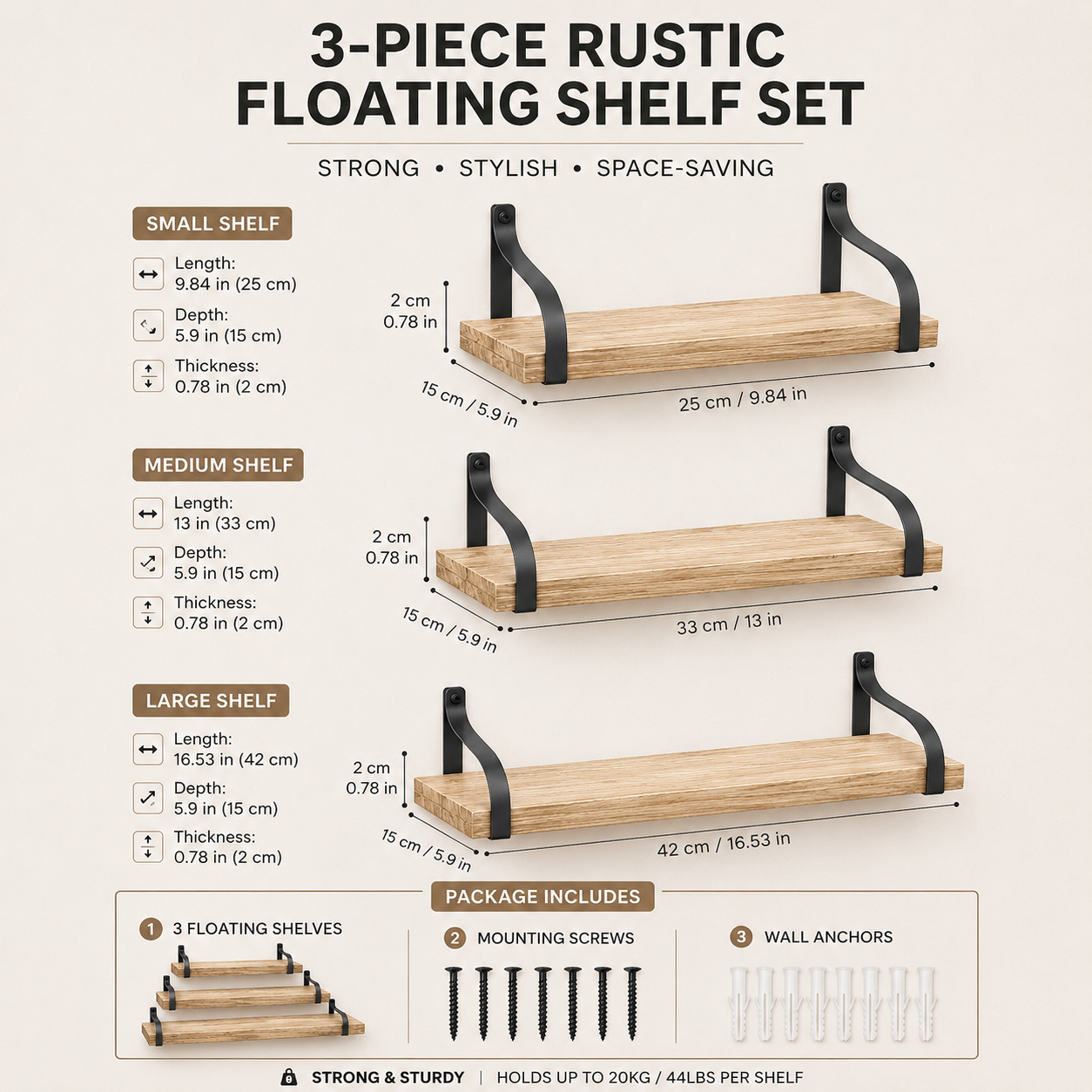 Rustic Floating Wall Shelves Set of 3