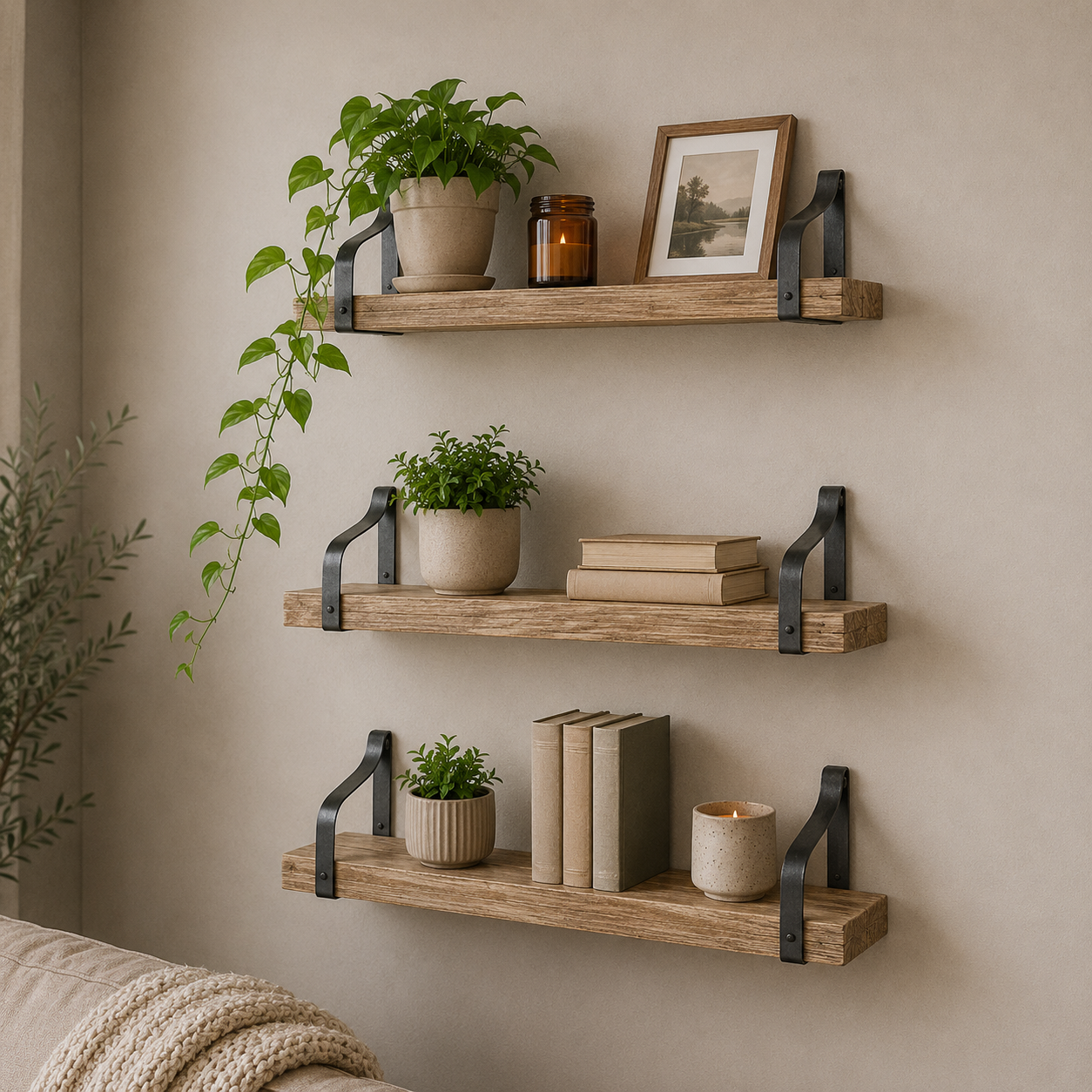 Rustic Floating Wall Shelves Set of 3